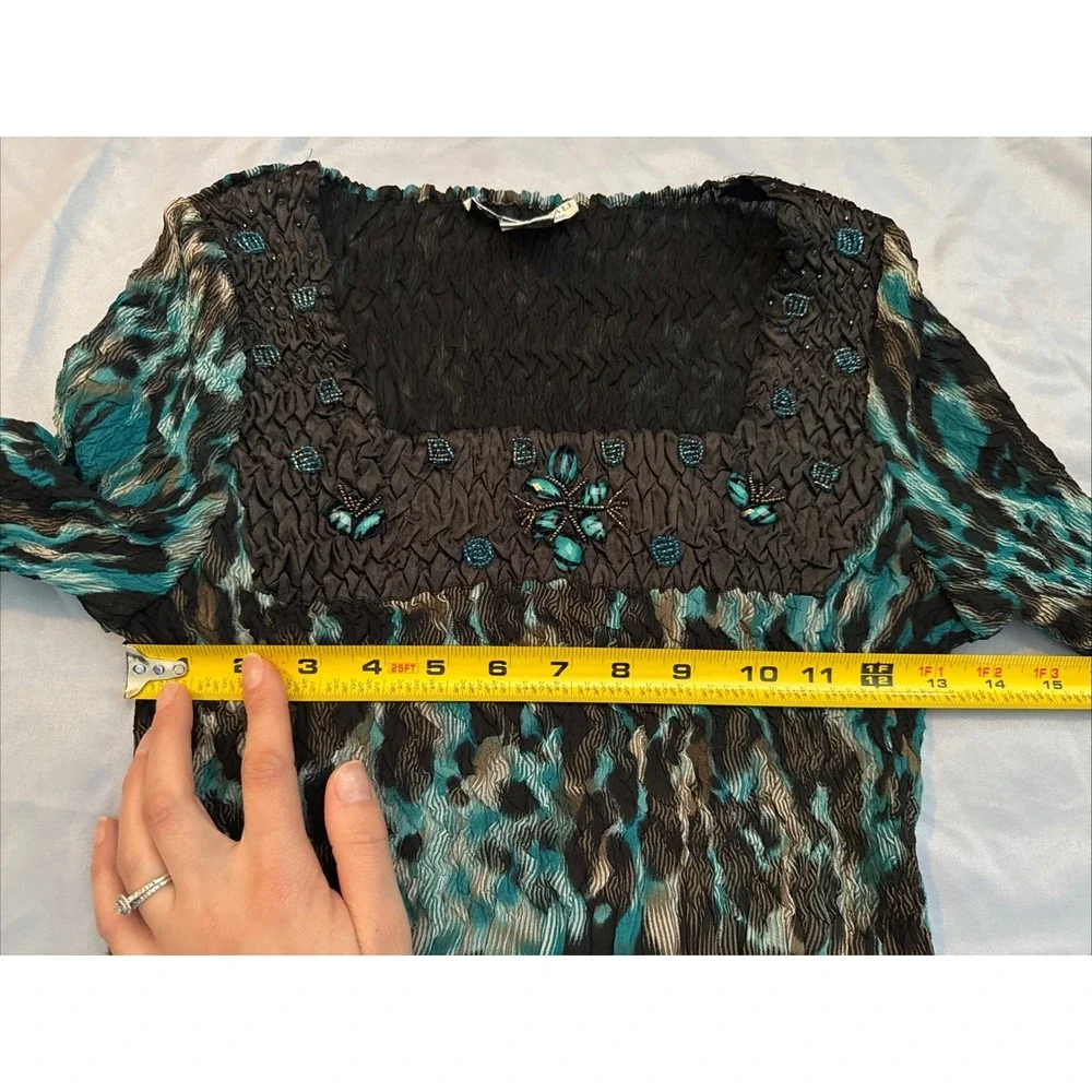 Alberto Makali Crinkled Stretch Y2K Fairy Boho Funky Long Tunic Shirt Top Sz Med - Picture 4 of 8